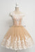 Cap Sleeves Applique Champange Cheap Short Homecoming Dresses, WG809 - Wish Gown
