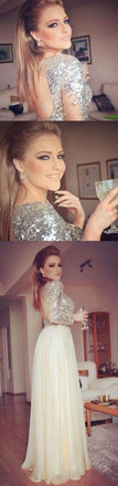 Long Sleeves Sequined Open Back A Line Formal Cheap Evening Party Long Prom Dress, PD0172