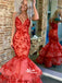 Spaghetti Strap Mermaid Applique Long Prom Dresses PG1169