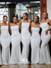 Simple Chic White Spaghetti Straps Sexy Mermaid Long Bridesmaid Dresses, WGM081