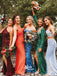 Two Piece Slit Sequins Long Sleeve V-neck Lace Up Mermaid Long Prom Dresses , WGP115