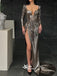 Sparkly Sequins Sweetheart Long Sleeves High Slits Mermaid Evening Gowns Prom Dresses, WGP187