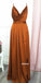 Pretty V-neck Side Split Long Bridesmaid Dresses, YPS154