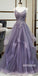 Popular Purple Spaghetti Strap Organza Long Prom Dresses PG1181