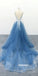 Elegant V-neck Spaghetti Strap Lace Tulle Long Prom Dresses PG1214