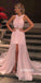 Unique Pink Halter Beads Tulle Prom Dresses PG1242