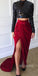 Two Pieces Long Sleeves Side Slit Mermaid Long Prom Dresses, MD1128