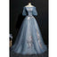 Half Sleeves Lace Up Back Off the Shoulder Long Prom Dresses, SG107